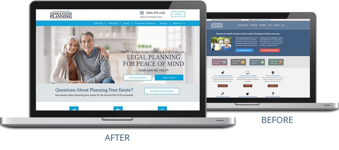 Accessible estate planning website homepage for elder care law and legal solutions.