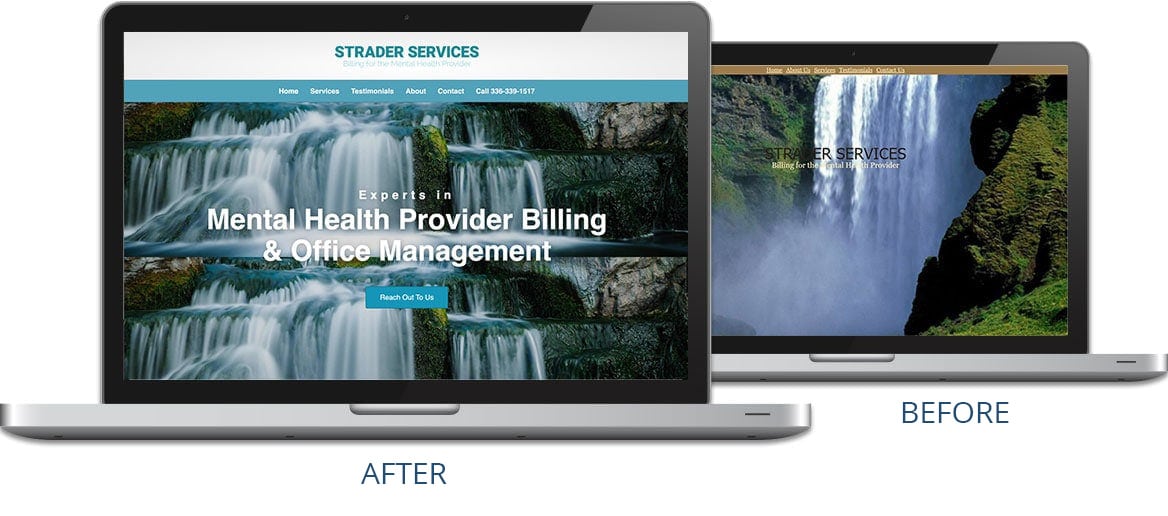 Vibrant waterfall website homepage showcasing effective SEO for mental health billing services.