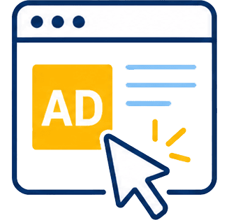 Digital marketing ad on a computer screen with a cursor pointing at it, representing online advertis.
