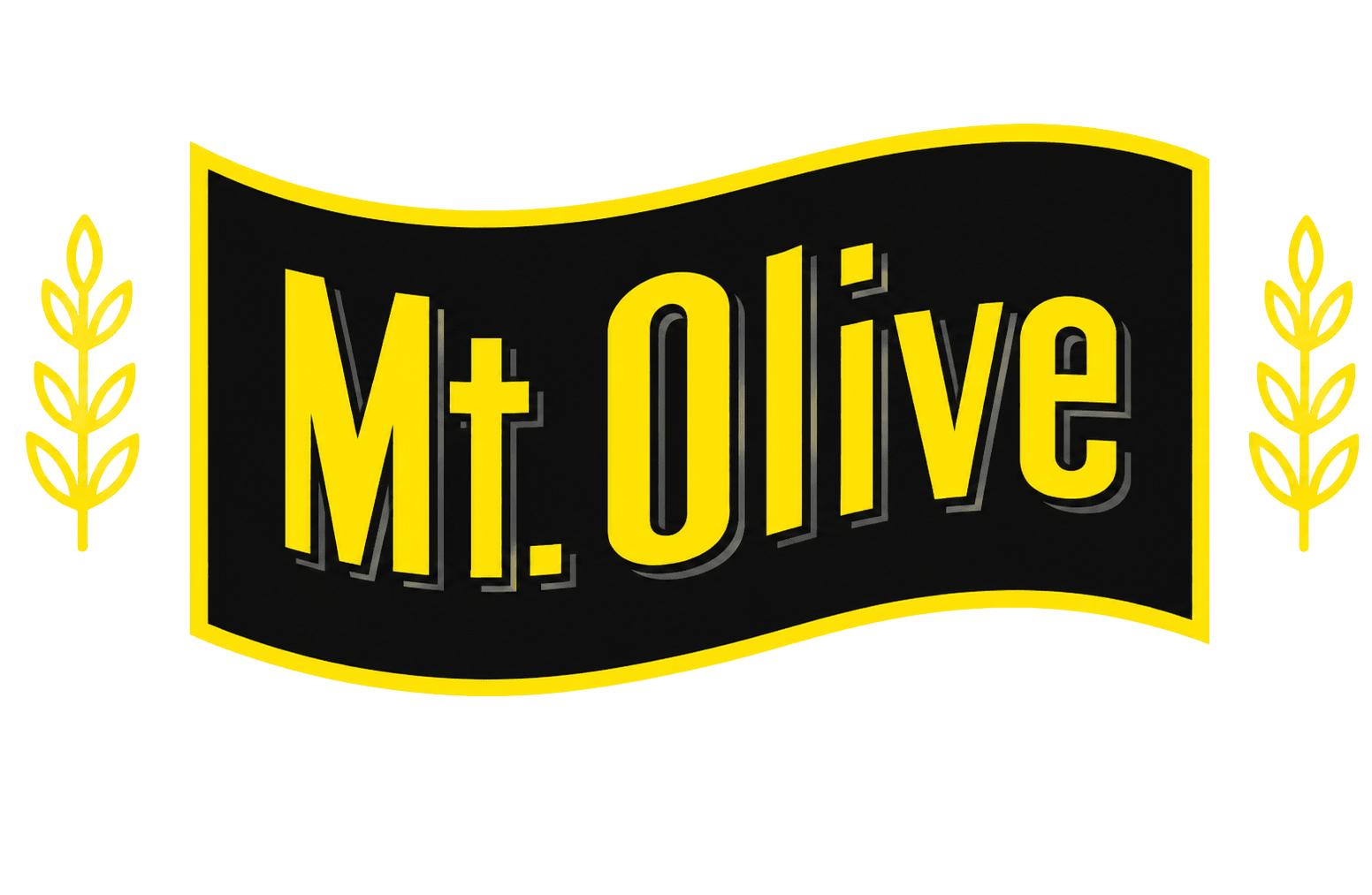 Mt. Olive logo with black background and yellow text, flanked by yellow laurel branches.