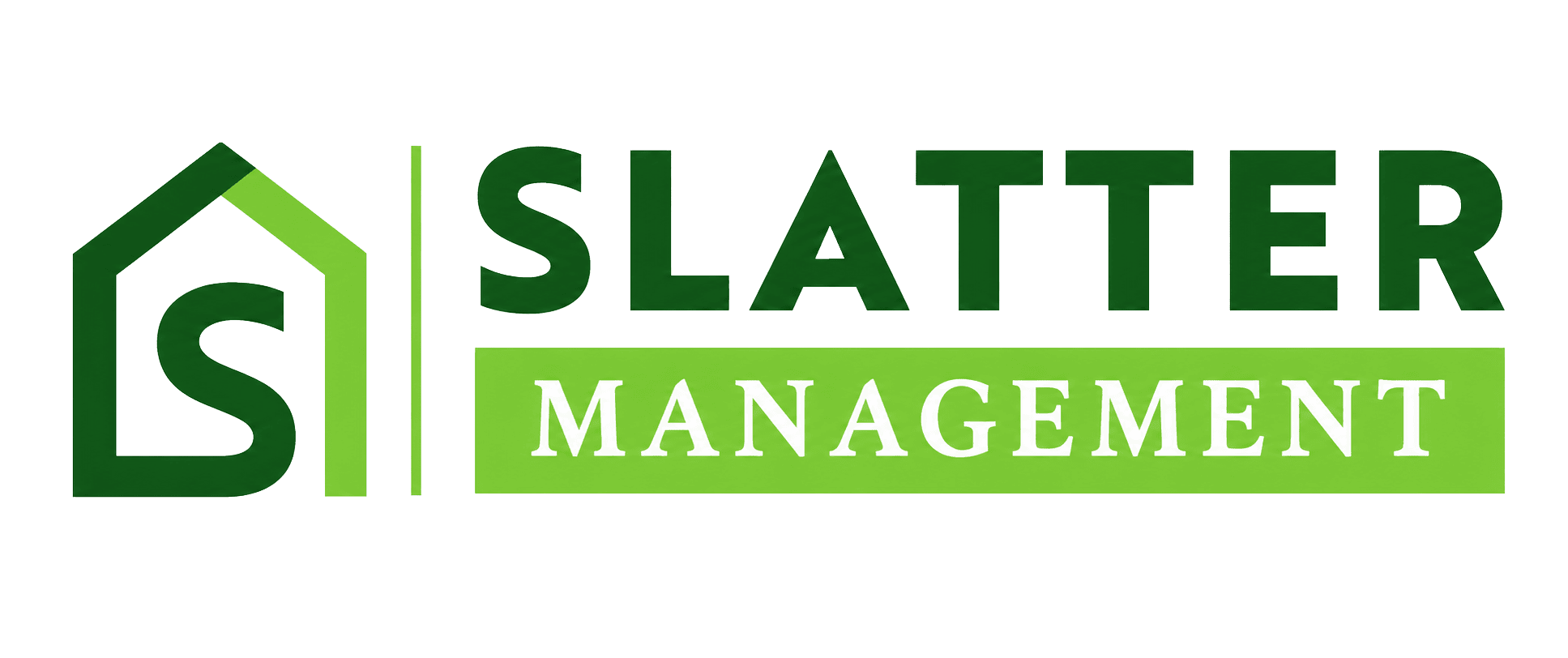 Slatter Management logo with house icon and green color scheme.