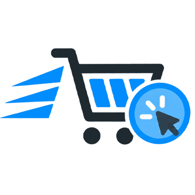 E-commerce shopping cart with a speedometer icon for fast online shopping.