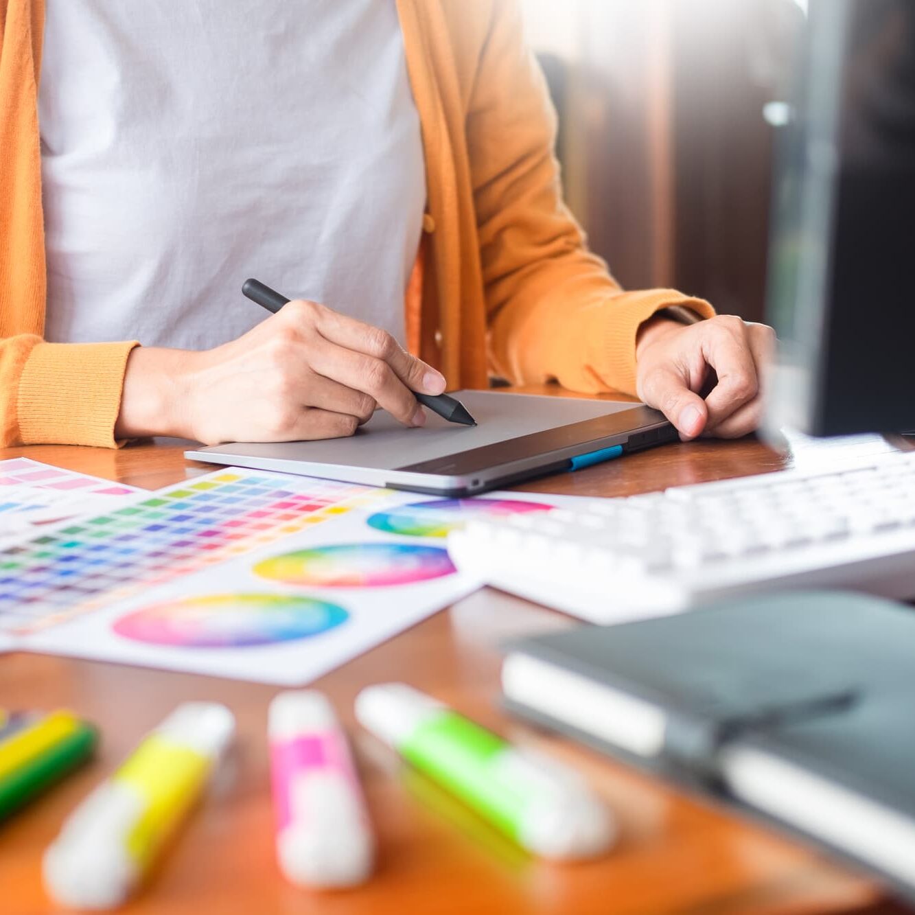 Graphic design partners working together