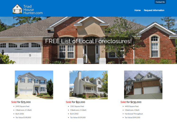 Triad House Hunter Website Homepage